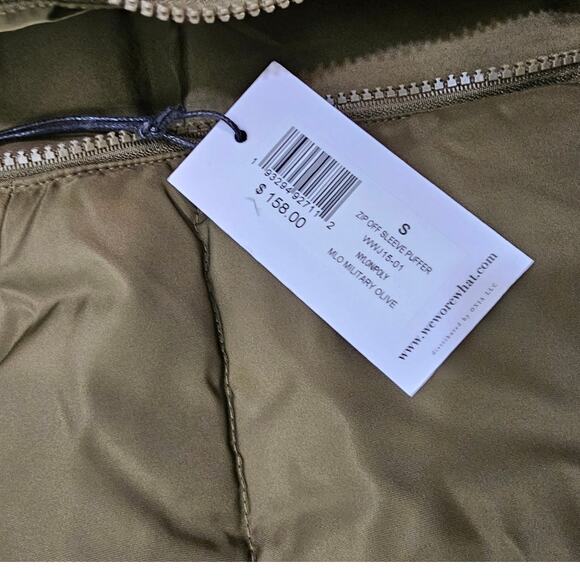 WE WORE WHAT Puffer Jacket With Removable Sleeves Oversized Size Small Green - Picture 5 of 6